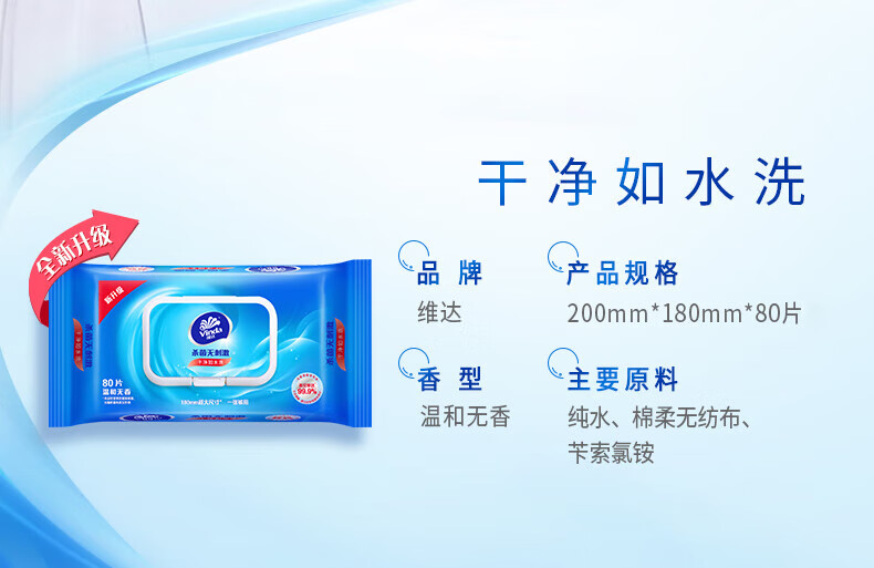 维达（Vinda）VW1028洁肤杀菌卫生湿纸巾80片*3包