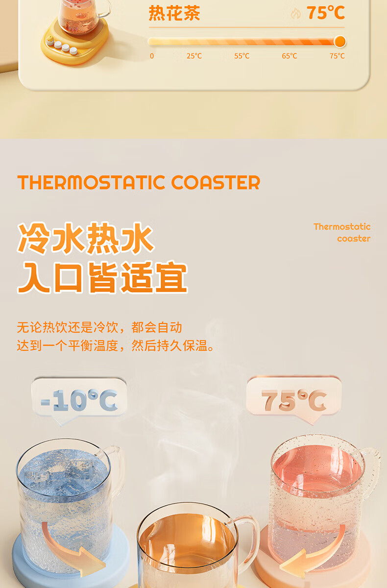 向物（SOTHING）向物恒温杯垫加热保温杯垫热茶杯垫养生电热水杯DSHJ-S-2206A/B 咕咕鸡 双核版
