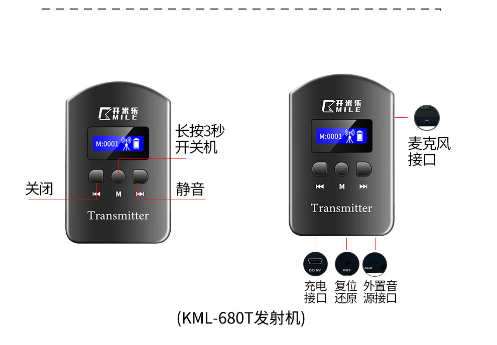 开米乐（KAIMILE） 无线讲解器一对多政企接待导游团队参观教学同声传译系统设备 KML-680 KML-680HT发射机