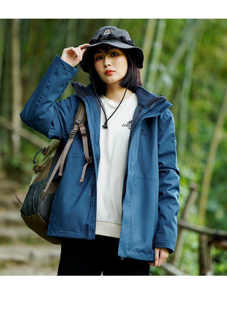 CAMEL 骆驼冲锋衣女三合一可拆卸加绒加厚两件套户外登山服装冬 U1W1TR342 女橡皮粉L