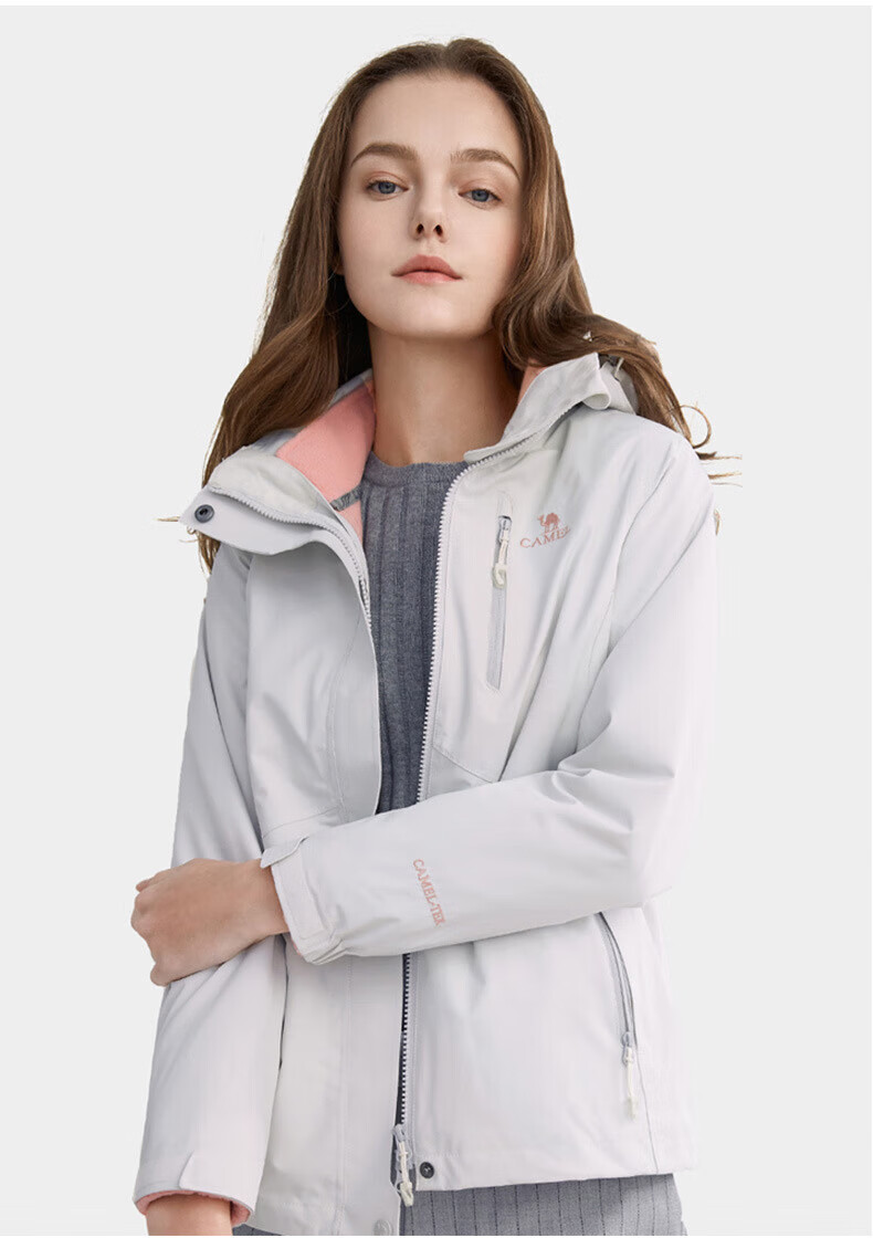 CAMEL 骆驼秋冬新款滑雪服三合一抓绒情侣款户外冲锋衣裤 V1W118258 女云紫XL