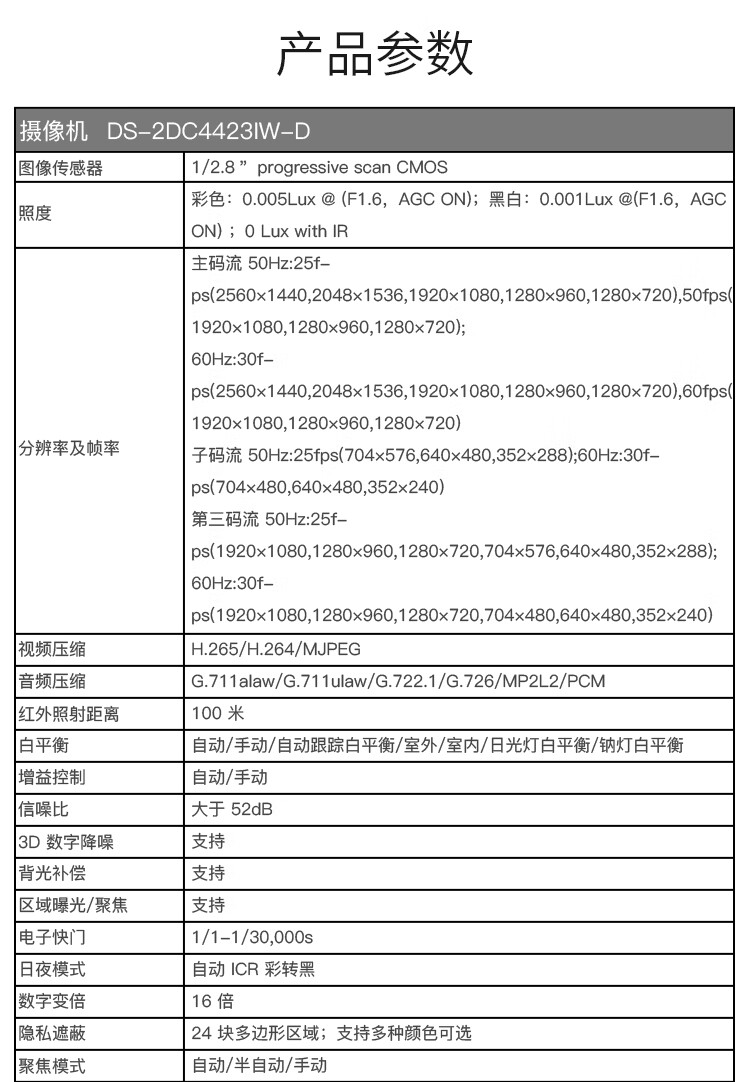 海康威视DS-2DC4423IW-D 400万像素 带电源 支架 企定