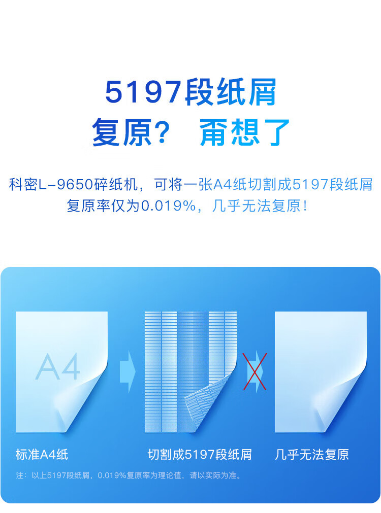 科密(comet)L-9650 5级保密办公商用碎纸机（单次16张 持续100分钟 33L 可碎卡、光盘、订书针