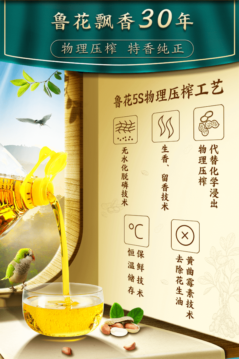 鲁花 粮油食用油 压榨一级花生油5L