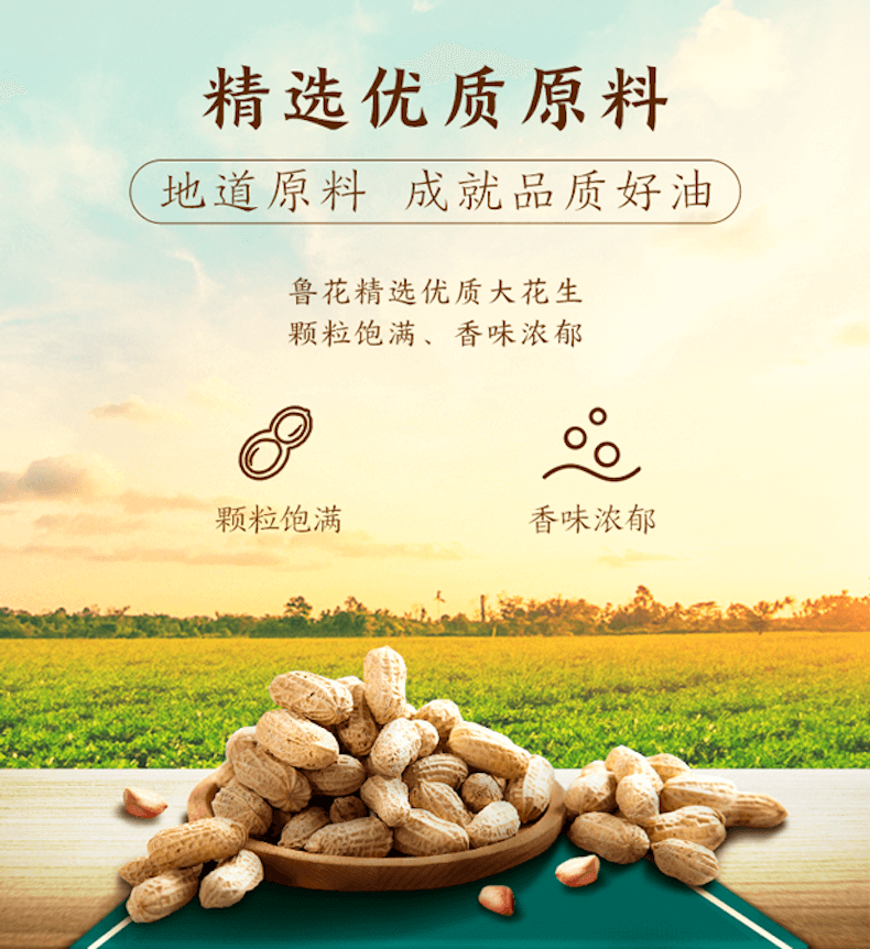 鲁花 粮油食用油 压榨一级花生油5L