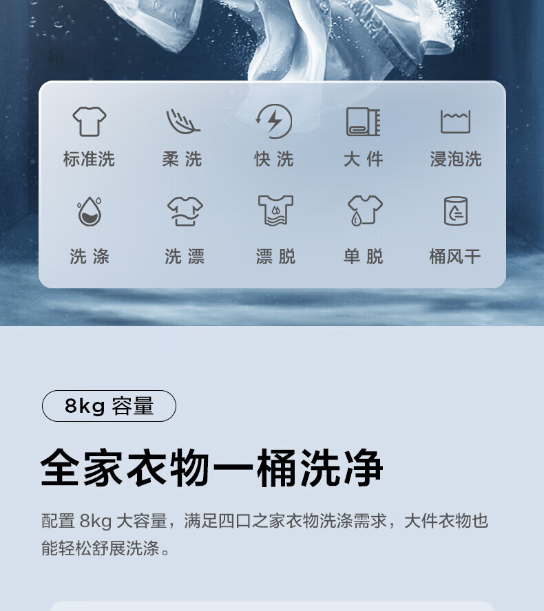 TCL 8公斤全自动波轮洗衣机 租房宿舍家用小型洗衣机 TB-V80A
