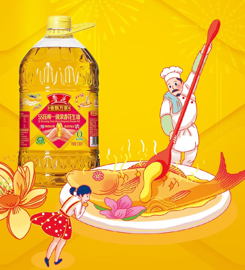鲁花 食用油粮油 香飘万家花生油3.06L