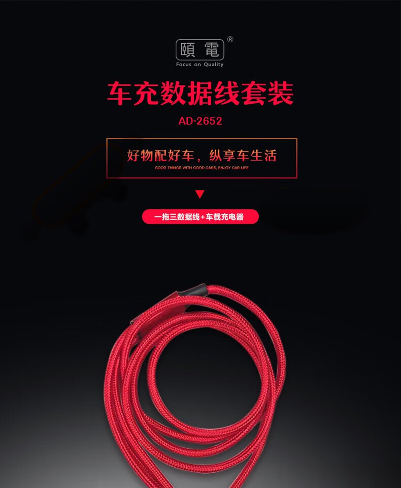 颐电 汽车充电套装 一拖三快充线车载充电器充电线+车充?三合一充电线?AD-2652