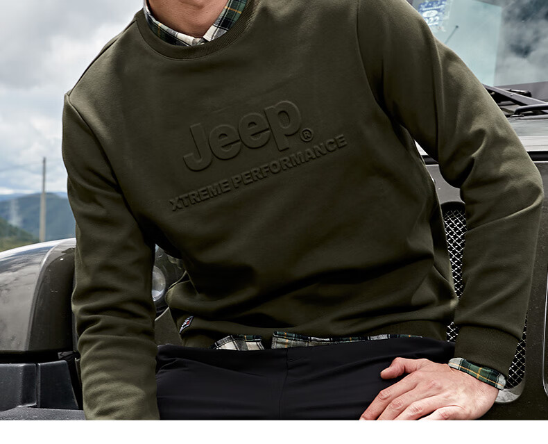 Jeep休闲生活系列卫衣男式卫衣J032094366军绿XL