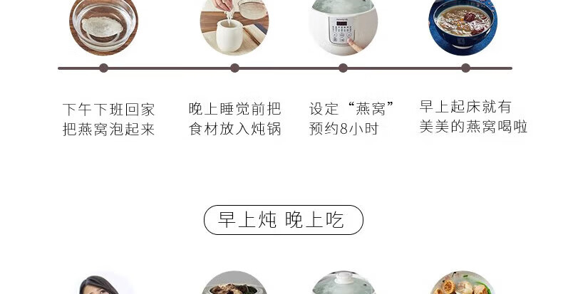九阳（Joyoung）电炖锅电砂锅隔水炖预约预热陶瓷燕窝炖汤煲粥家用多功能炖肉1.8L白瓷炖锅D-18G1 白