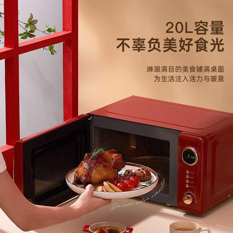 大宇（DAEWOO）微波炉家用小型迷你转盘式网红复古大容量光波炉微锅炉一体机 WB02A微烤一体