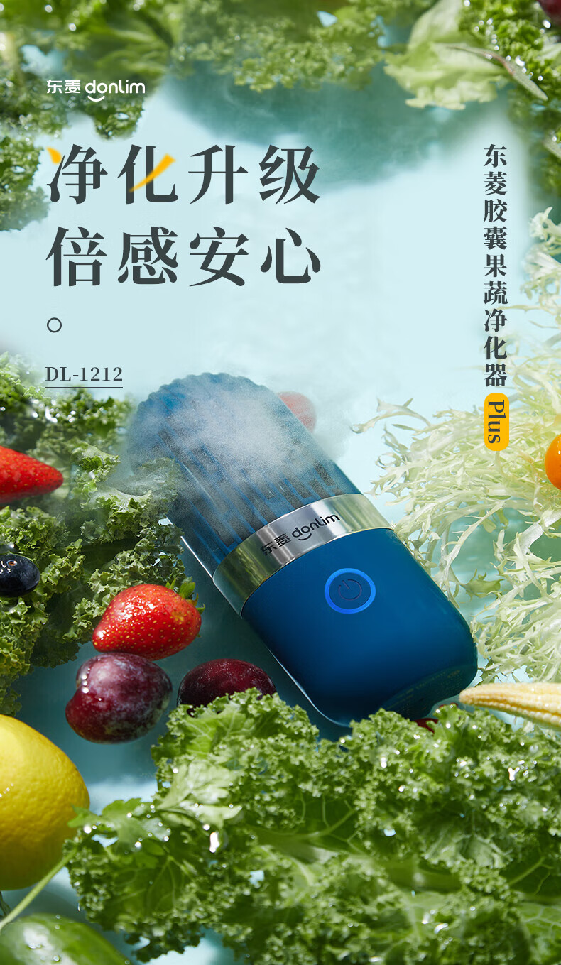 DonLim胶囊果蔬清洗机家用洗菜机净化机器神器 无线便携DL-1212静谧蓝