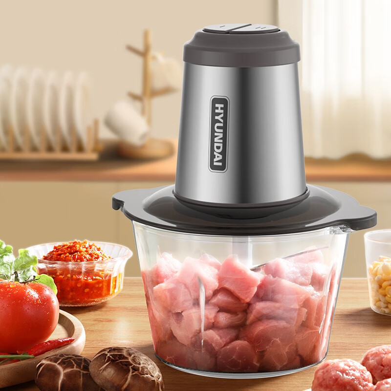 韩国现代（HYUDNAI）绞肉机家用电动多功能搅拌机婴儿辅食机大容量绞馅机切菜捣蒜绞肉器QC-JR058灰色