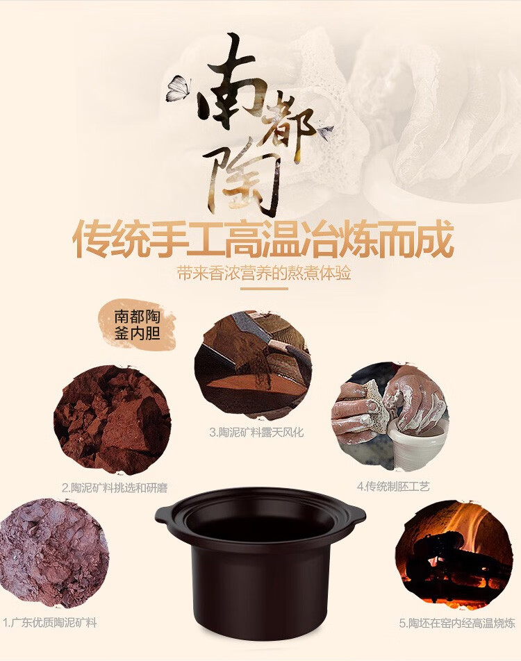 Midea美的家用大容量砂锅电炖盅煮粥煲汤锅 电炖锅 TGH50C（5L)