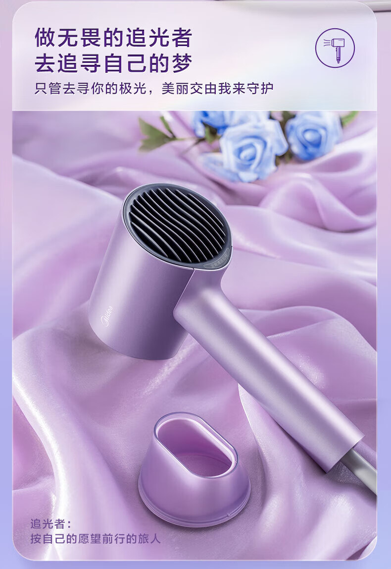 Midea千万负离子电吹风 大功率 家用速干柔顺护发吹风筒 电吹风机 节日礼物 MB-AJ0504极光紫