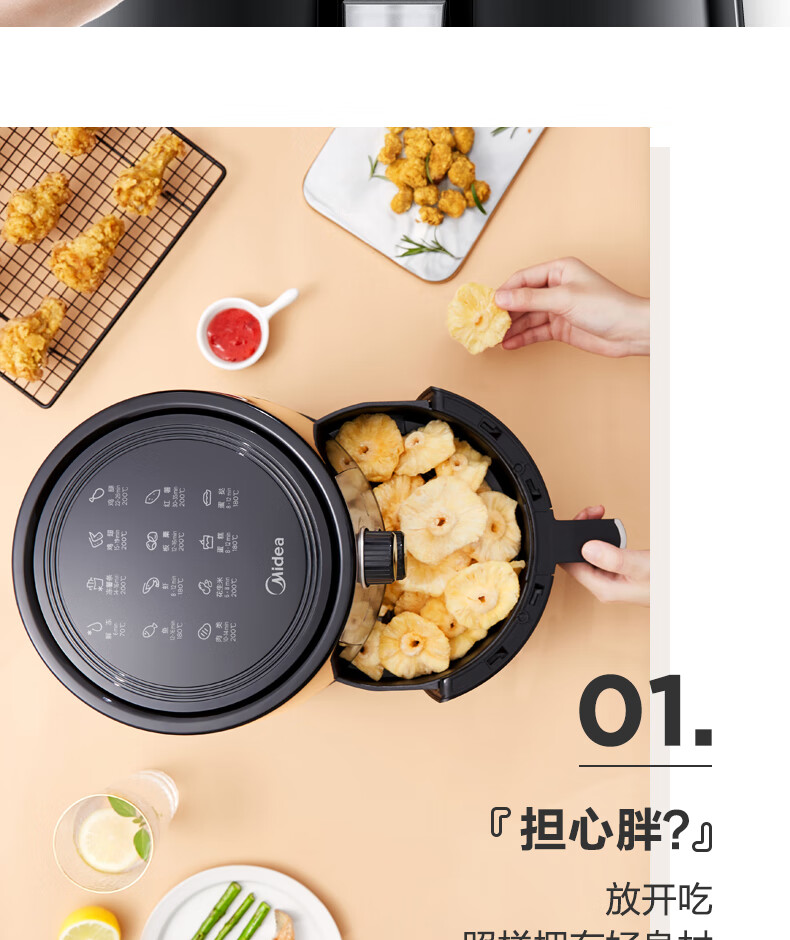 美的（Midea）空气炸锅 4.2L家用煎炸锅 无油低脂电炸锅MF-KZ42E101 经典色