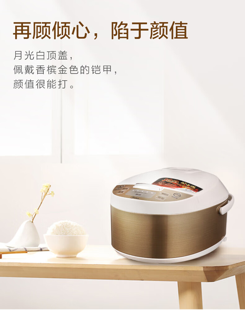 Midea美的电饭煲4L智能预约家用保温 黄晶内胆 10小时预约FD4019A白色