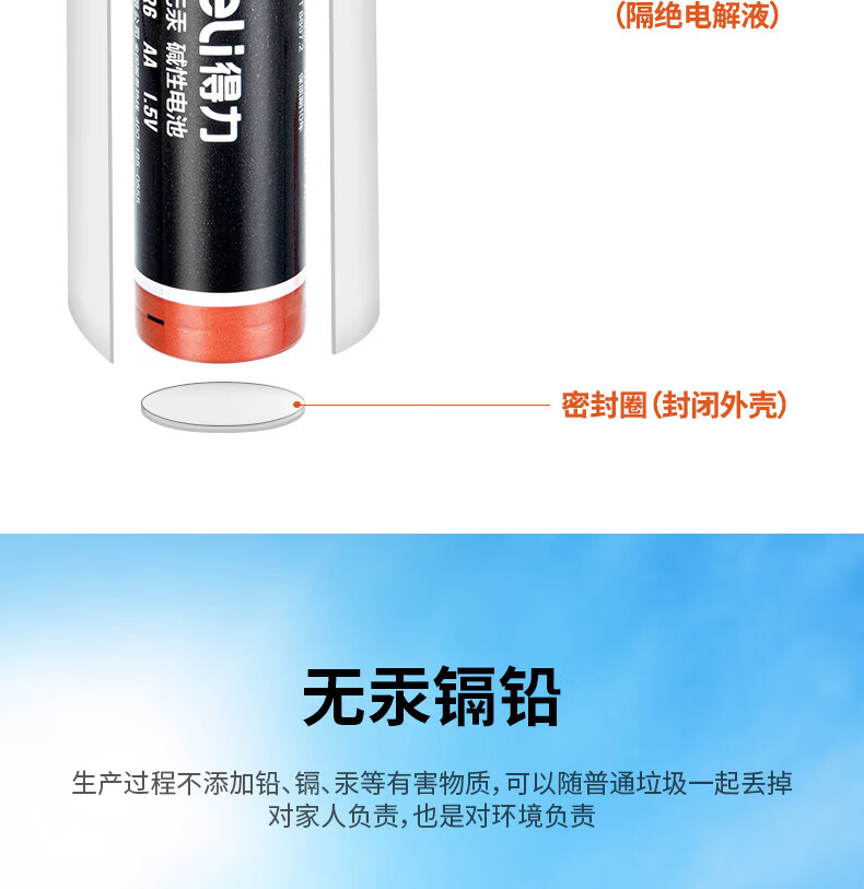 得力（deli）碱性电池 电视遥控鼠标干电池 5号 四粒/卡 18501 5卡装 办公用品