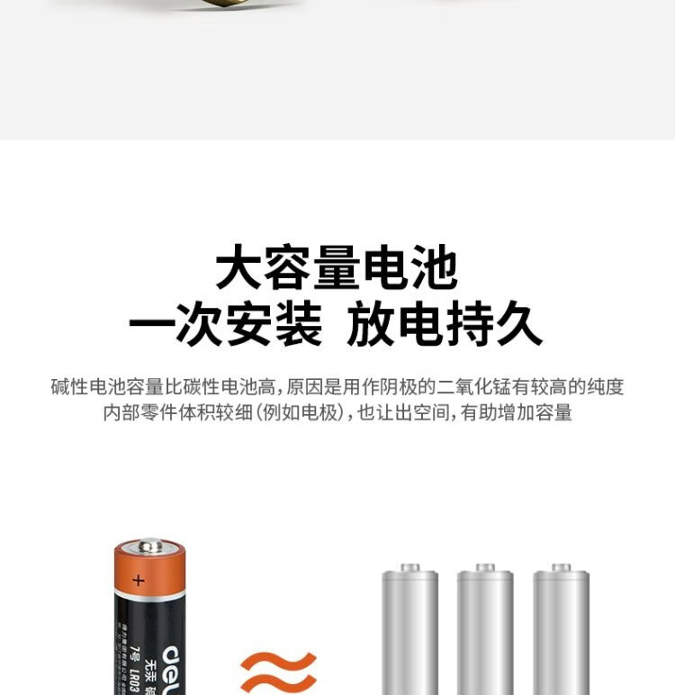 得力（deli）7号电池 碱性干电池25粒装 适用于 儿童玩具/钟表/遥控器/电子秤/鼠标/电子门锁 18511 办公用品