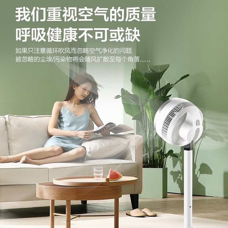 Midea美的空气循环扇强风对流上下左右摇头智能语音遥控电风扇落地升降GDE24DJ净化可拆洗 白色