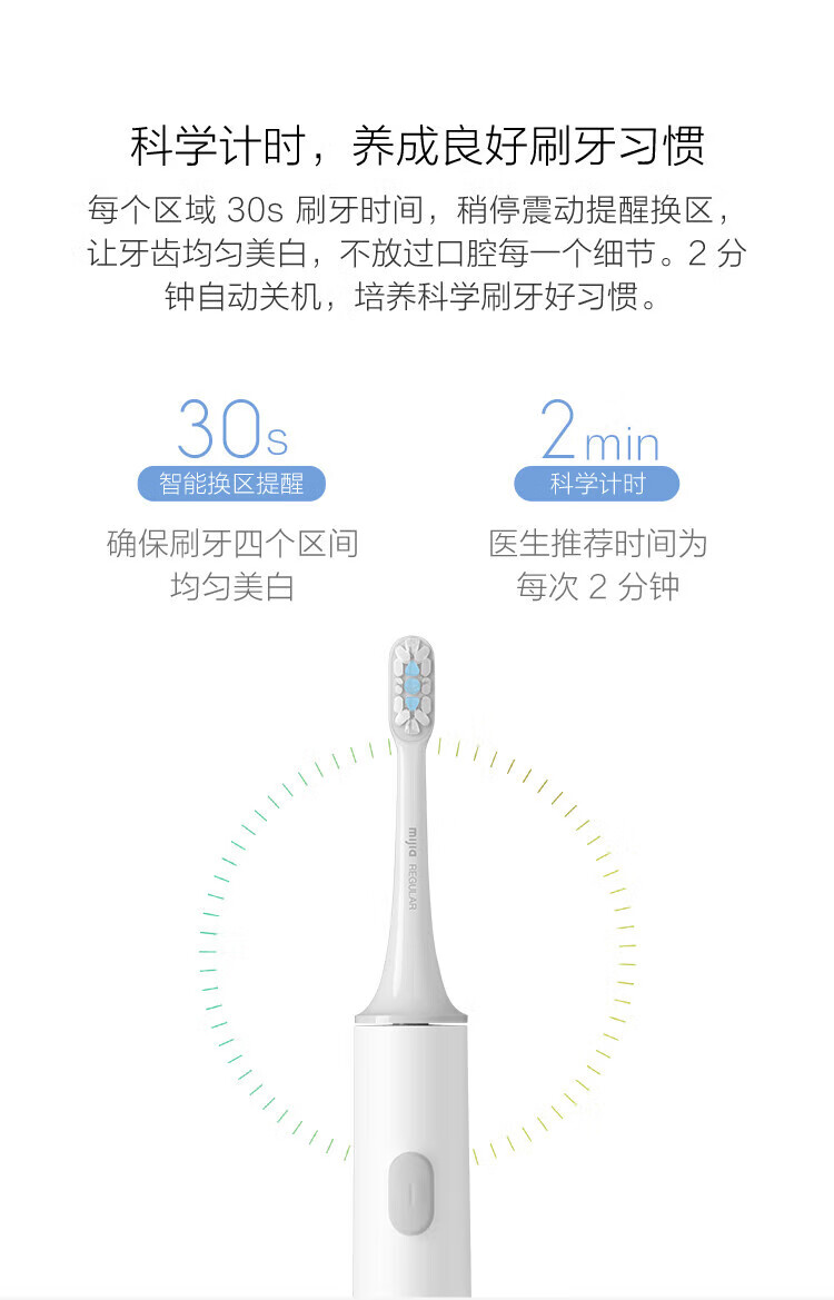 小米电动牙刷 小米电动牙刷T300 情人节礼物送男/女朋友 声波振动 高效清洁 美国杜邦软毛刷头