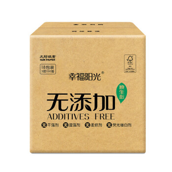 幸福阳光抽纸无添加家用纸巾3层150抽18包母婴可用餐巾纸（整箱销售）