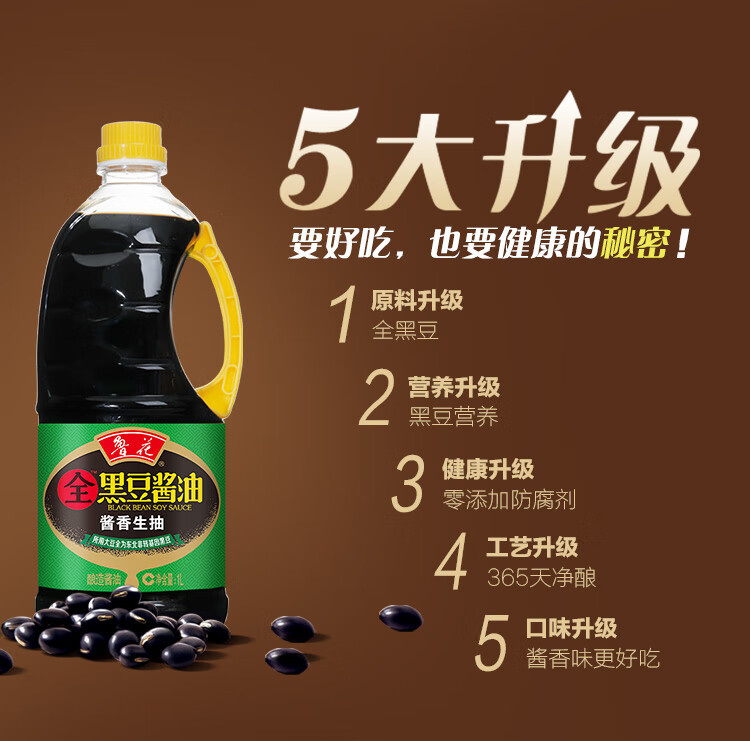 鲁花 调味品 全黑豆生抽1L