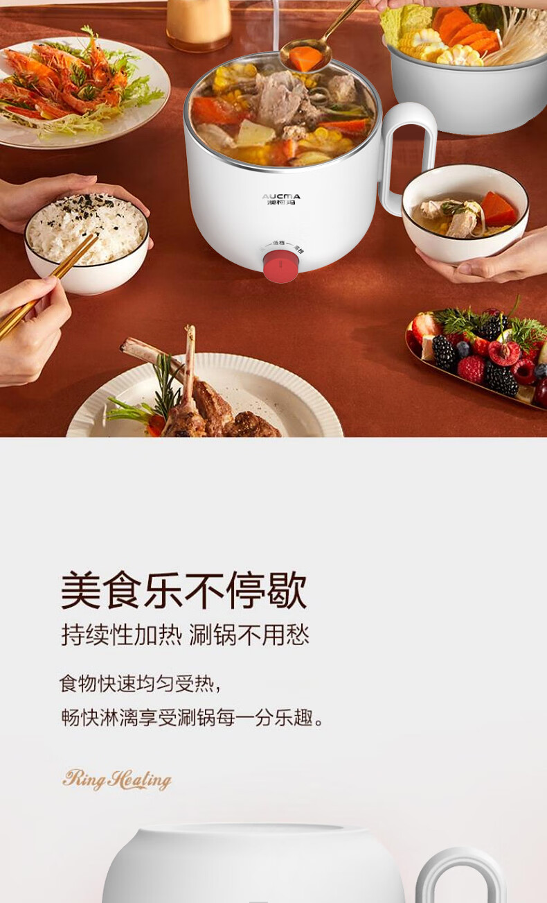 澳柯玛（AUCMA）电煮锅 多功能通用分体式 家庭宿舍自带碗 电热火锅 小型蒸煮炒一体 AKZZ-13T