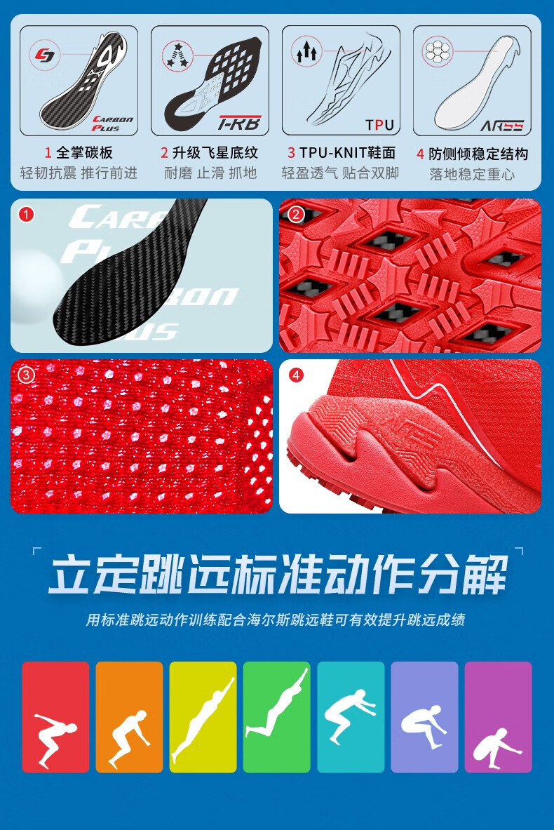海尔斯 跑步鞋立定跳远专用鞋男女学生体侧中考鞋考试跑步训练鞋跳高运动鞋偏小一码 699s蓝色 37