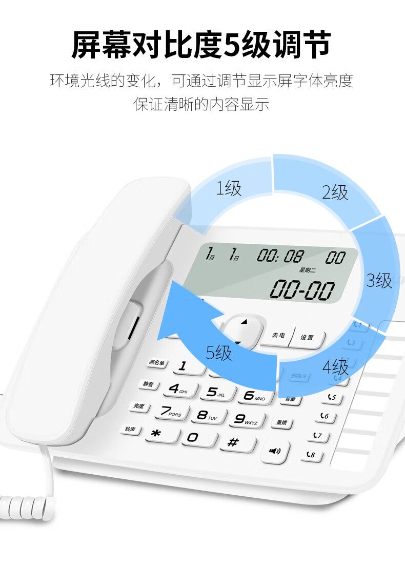飞利浦 电话机座机 固定电话 办公家用 免提通话 免电池 来电显示 8组一键拨号 黑名单 CORD382 黑色