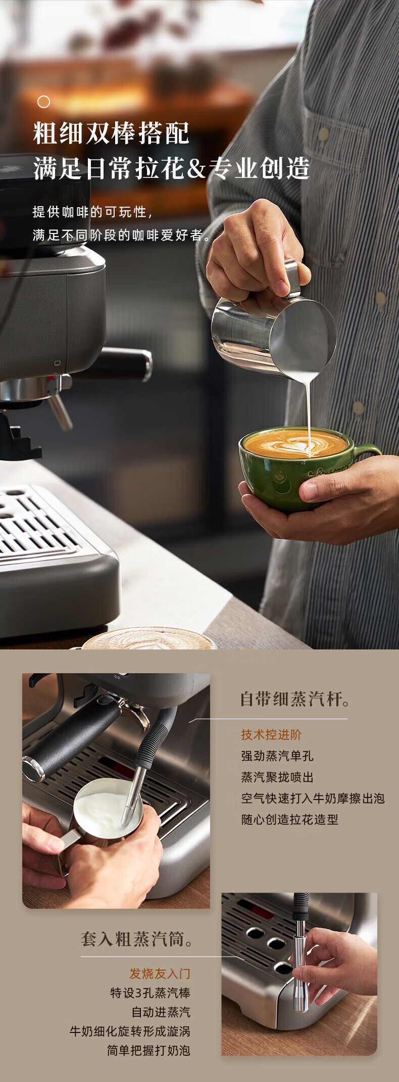 DonLim咖啡机 咖啡机家用  意式半自动 双锅炉双水泵 研磨一体 蒸汽打奶泡 DL-5700D