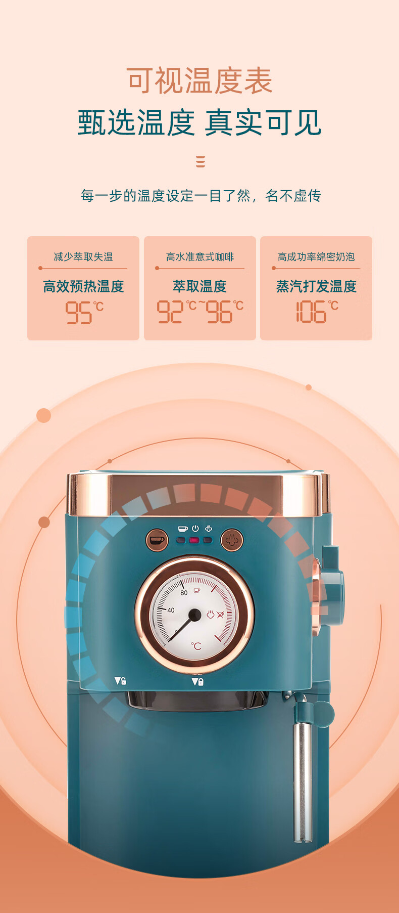 DonLim咖啡机 意式浓缩 家用半自动 20bar高压萃取 温度可视 蒸汽打奶泡 DL-KF5400