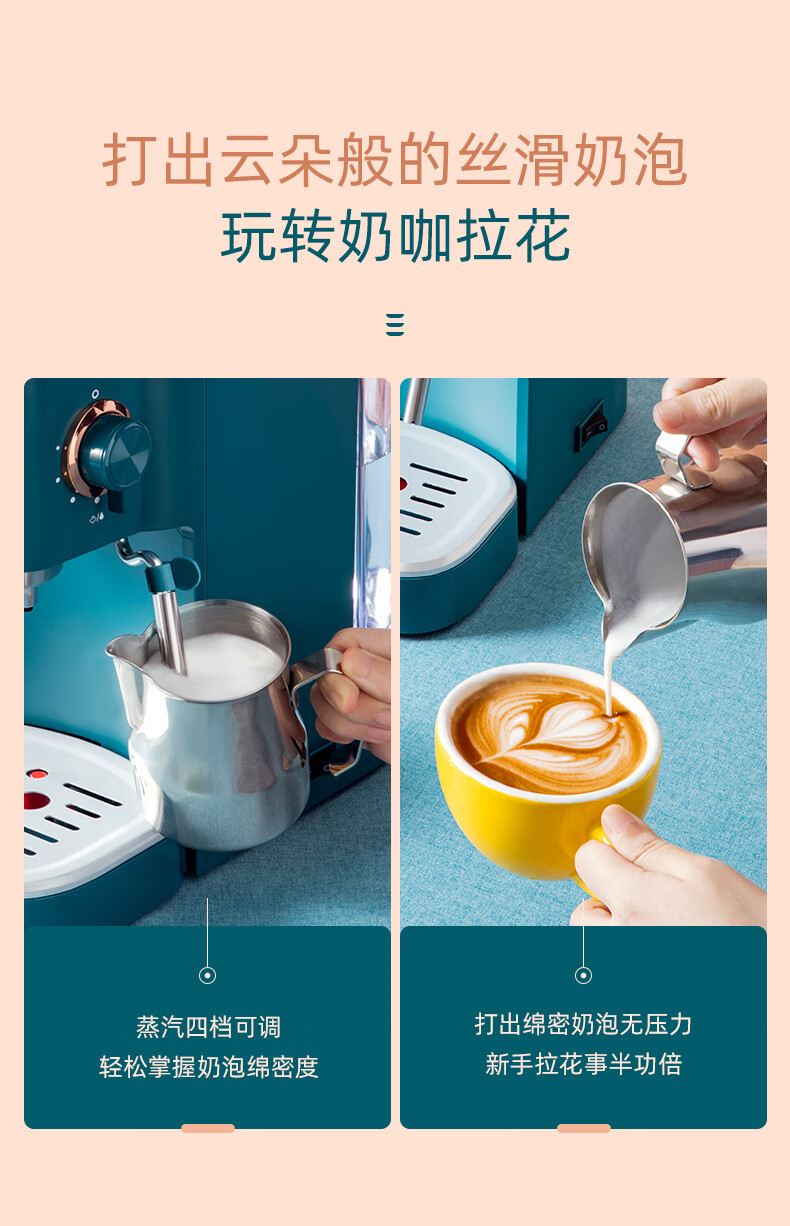 DonLim咖啡机 意式浓缩 家用半自动 20bar高压萃取 温度可视 蒸汽打奶泡 DL-KF5400