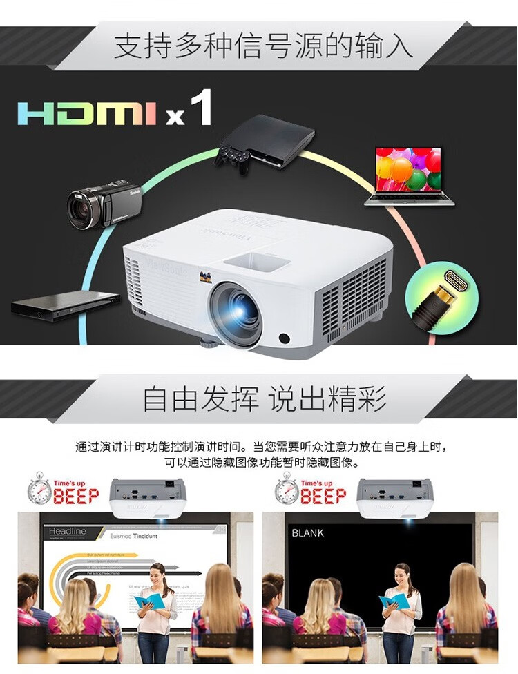 优派（ViewSonic）PA503SE 投影仪办公 投影机办公 高亮度 3D投影仪家用 教学投影仪 标配