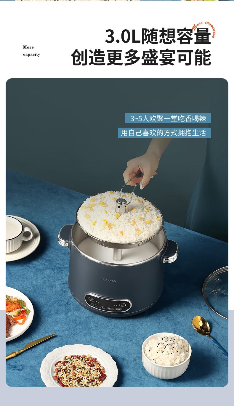 北欧欧慕（nathome）斯顿升降火锅电火锅电煮锅 NM-HG2101