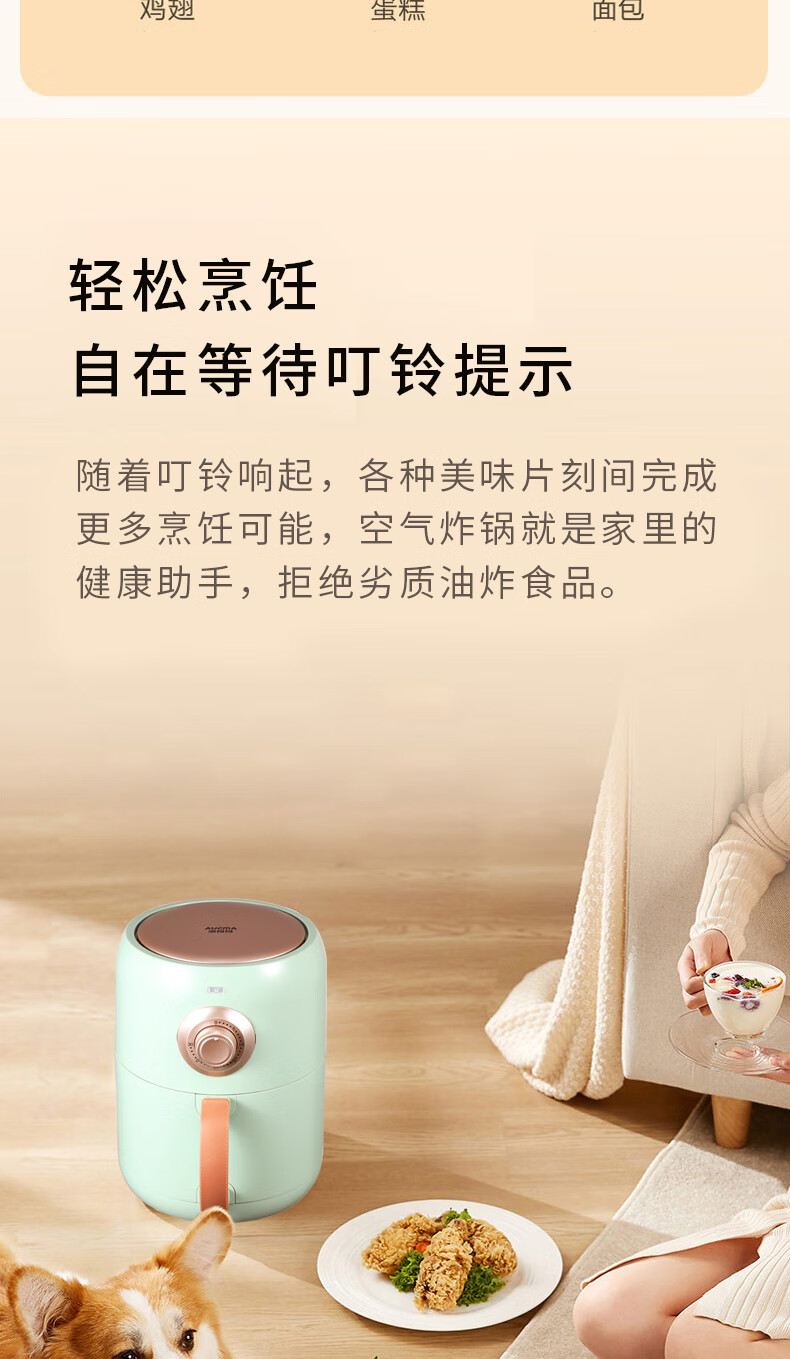 澳柯玛（AUCMA）空气炸锅 大容量家用简约无油无烟大功率 易清洁定时 多功能空气炸锅 AK-KZ23