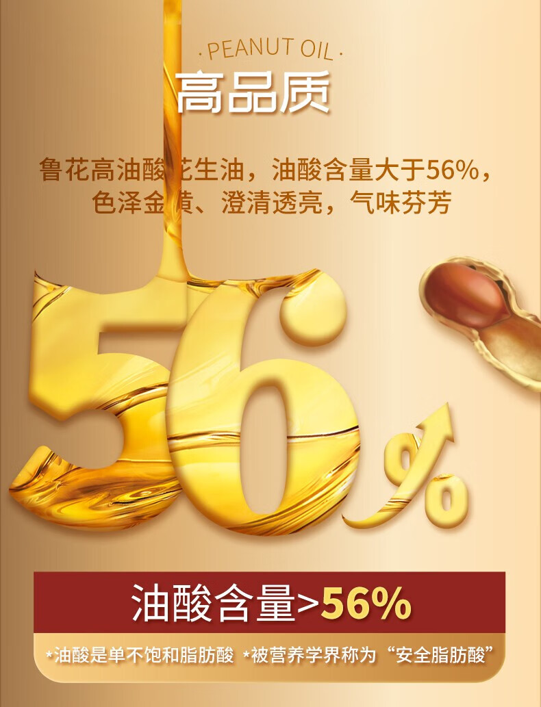 鲁花 食用油 家庭炒菜烹饪油 油酸多多花生油900ml