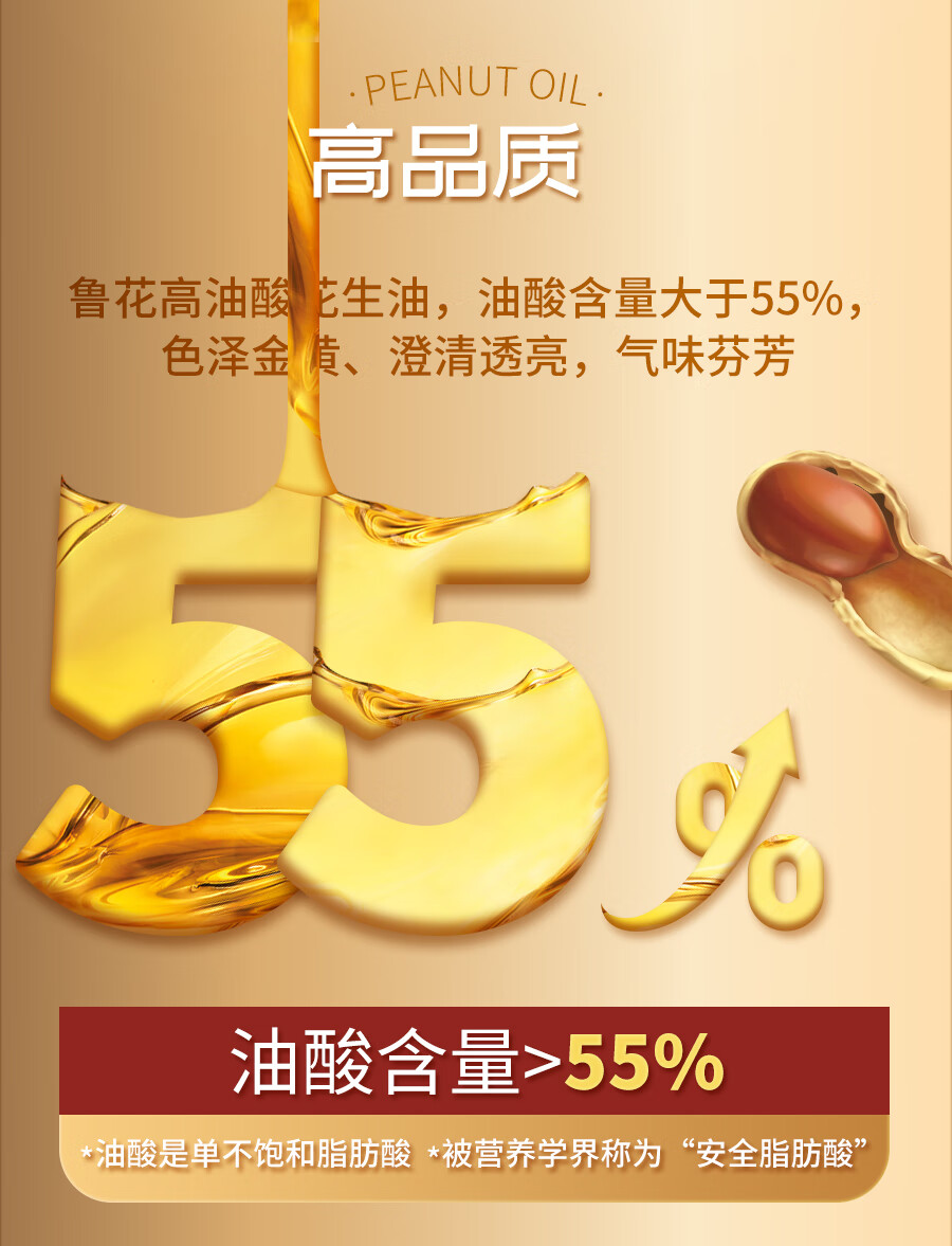 鲁花 食用油 家庭炒菜烹饪油 油酸多多花生油1.6L
