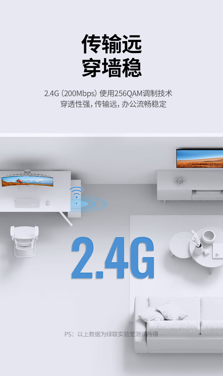 绿联（UGREEN）USB无线网卡免驱动 AC650M双频5G网卡 适用台式机笔记本外置网卡随身WiFi发射器 20204