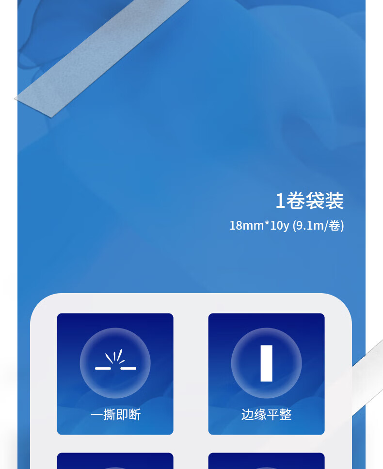得力(deli) 高粘性双面胶带 双面棉纸胶带 18mm*10y*80um 白 1卷/袋 5袋装 30406