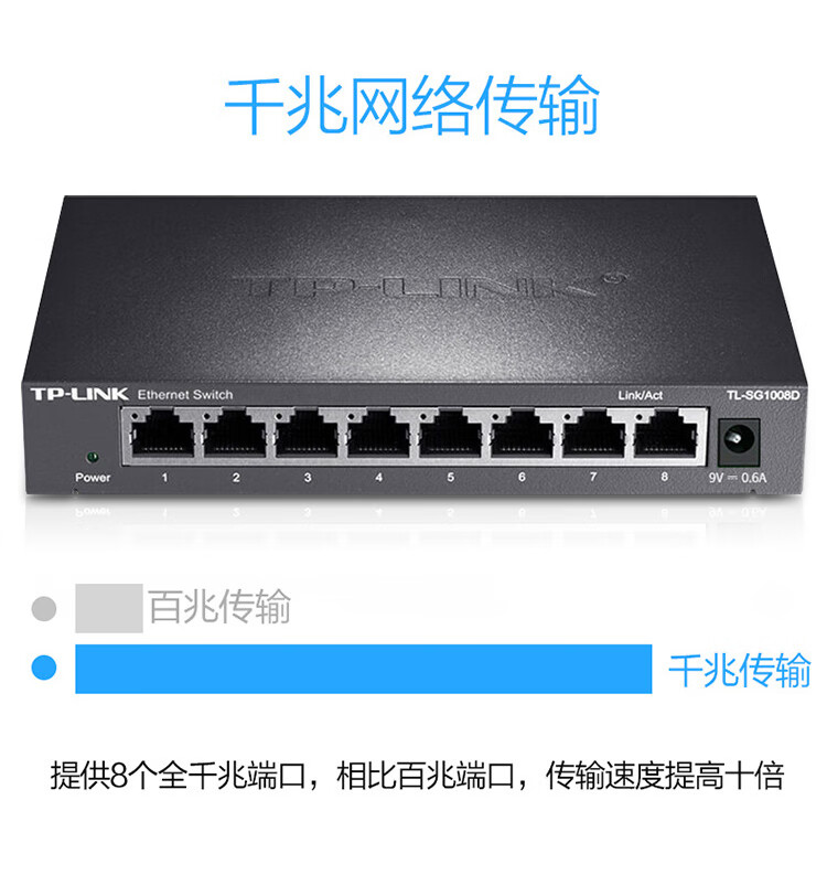 TP-LINK 普联 8口千兆交换机监控网络网线分线器集线器分流器家用 TL-SG1008D 八口交换机 tp企业级交换器