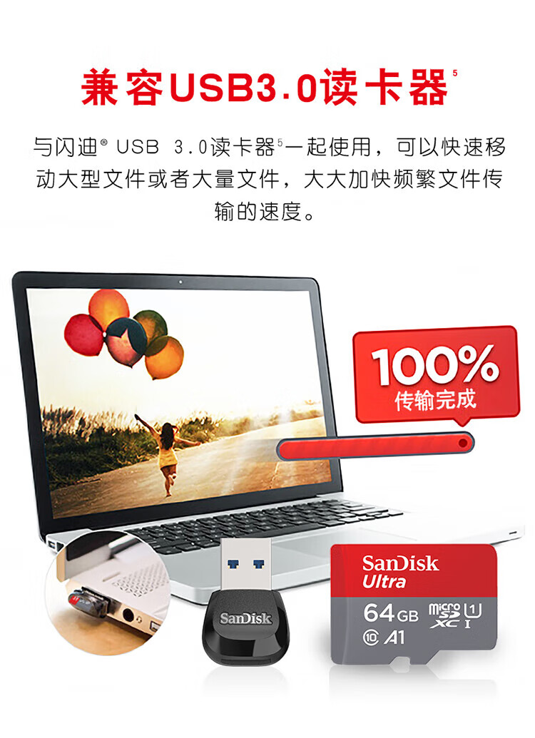 闪迪（SanDisk）SDSQUNC-064G 存储卡 U1 C10 A1 至尊高速移动版内存卡 读速120MB/s APP运行更流畅