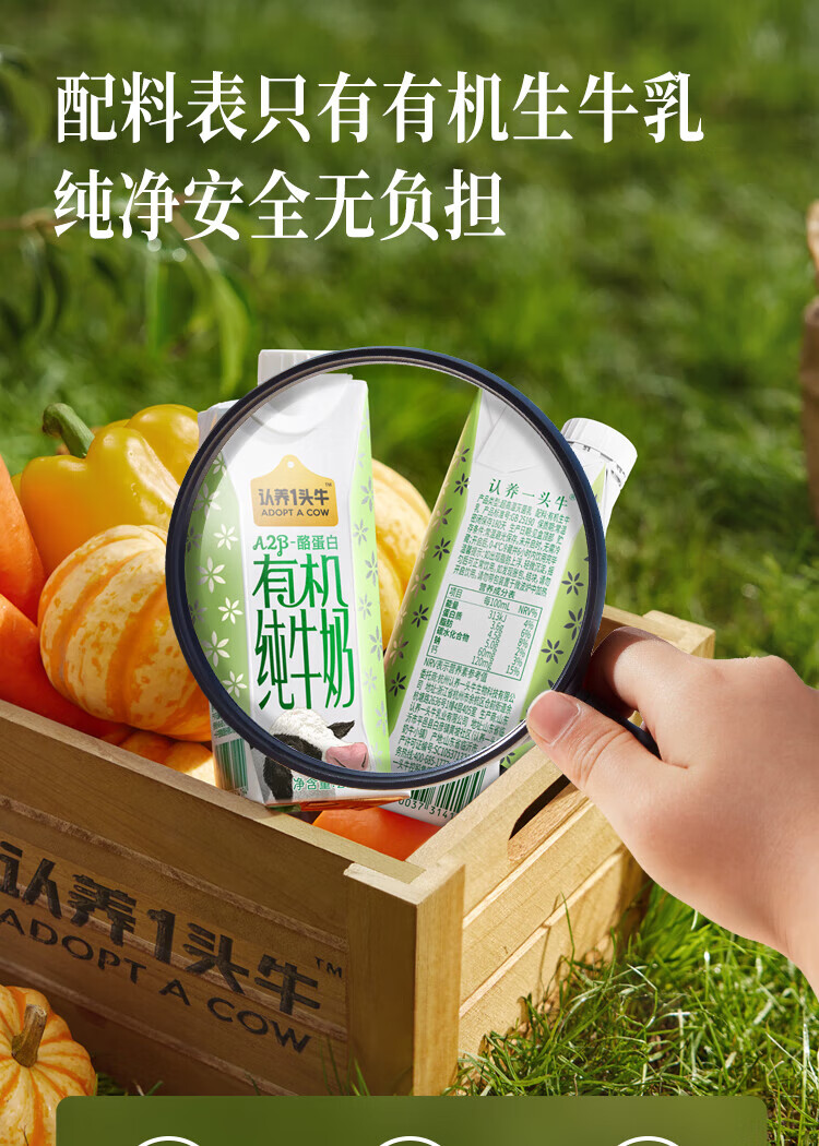 认养一头牛 A2β-酪蛋白 员工福利 企业内购 有机纯牛奶250ml*10盒*2提
