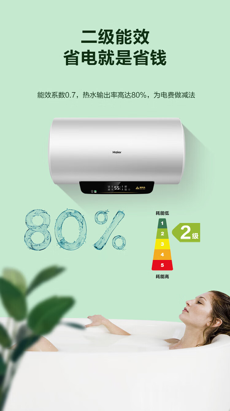 海尔（Haier）热水器60升变频速热商用家用节能安全防电墙速热式电热水器 ES60H-GL3(2)