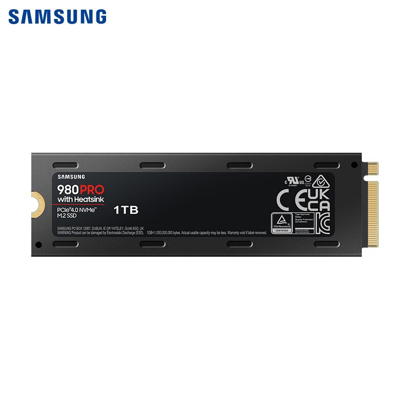 三星（SAMSUNG）1TB SSD固态硬盘 M.2接口(NVMe协议PCIe 4.0 x4) 980 PRO With Heatsink(散热片版)