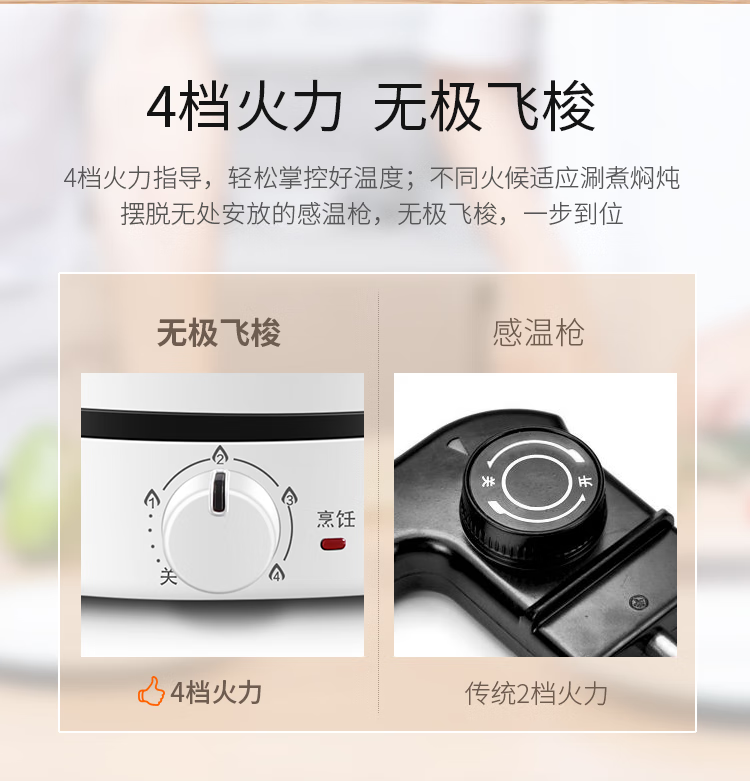 苏泊尔(SUPOR）多功能电火锅 四档火力调节不沾内胆1200W大火力电火锅家用 H24YK11