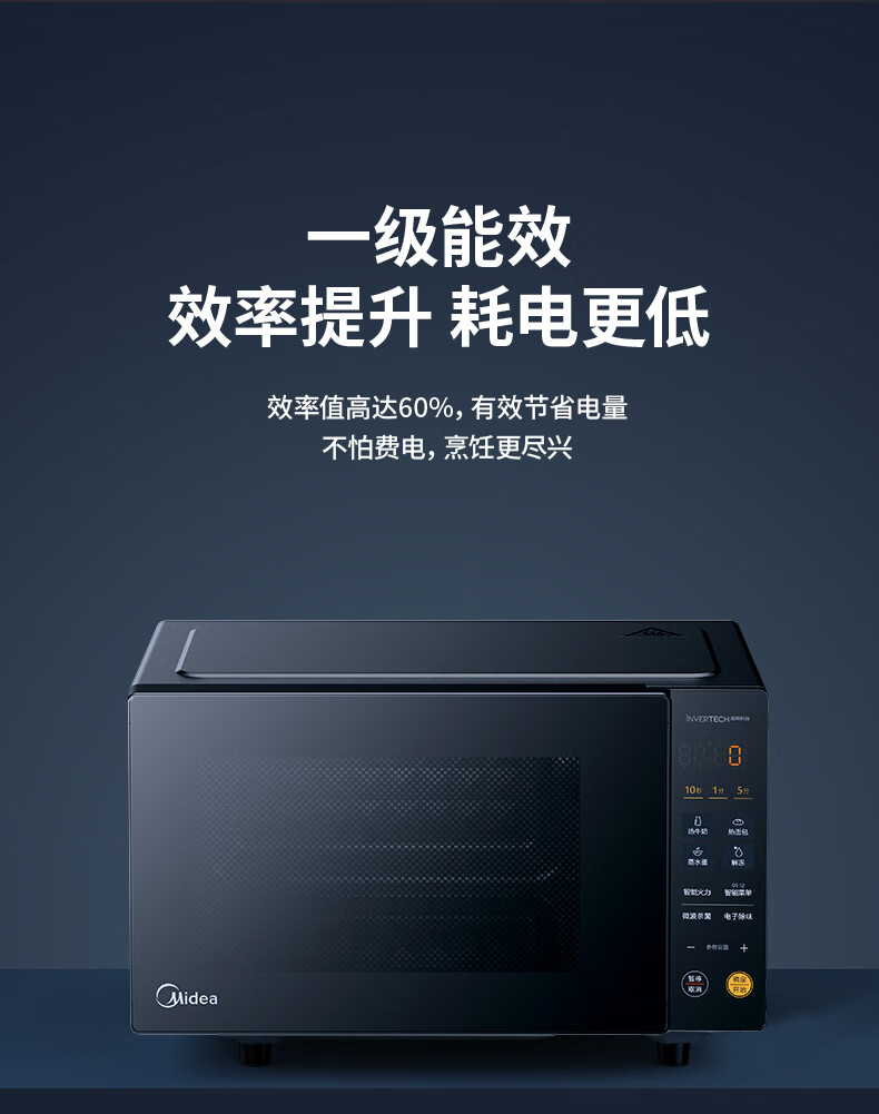 Midea美的微碳系列 20L家用变频微波炉 800W微波速热 一键智能菜单 钻石背板 微晶面板加热（PM20M2）