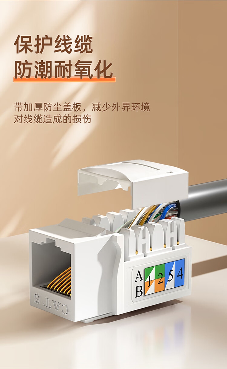 山泽(SAMZHE) 超五类网络模块 CAT5e网线插座面板模块 RJ45水晶头母座网线连接头 工程级镀金版 WAN-05