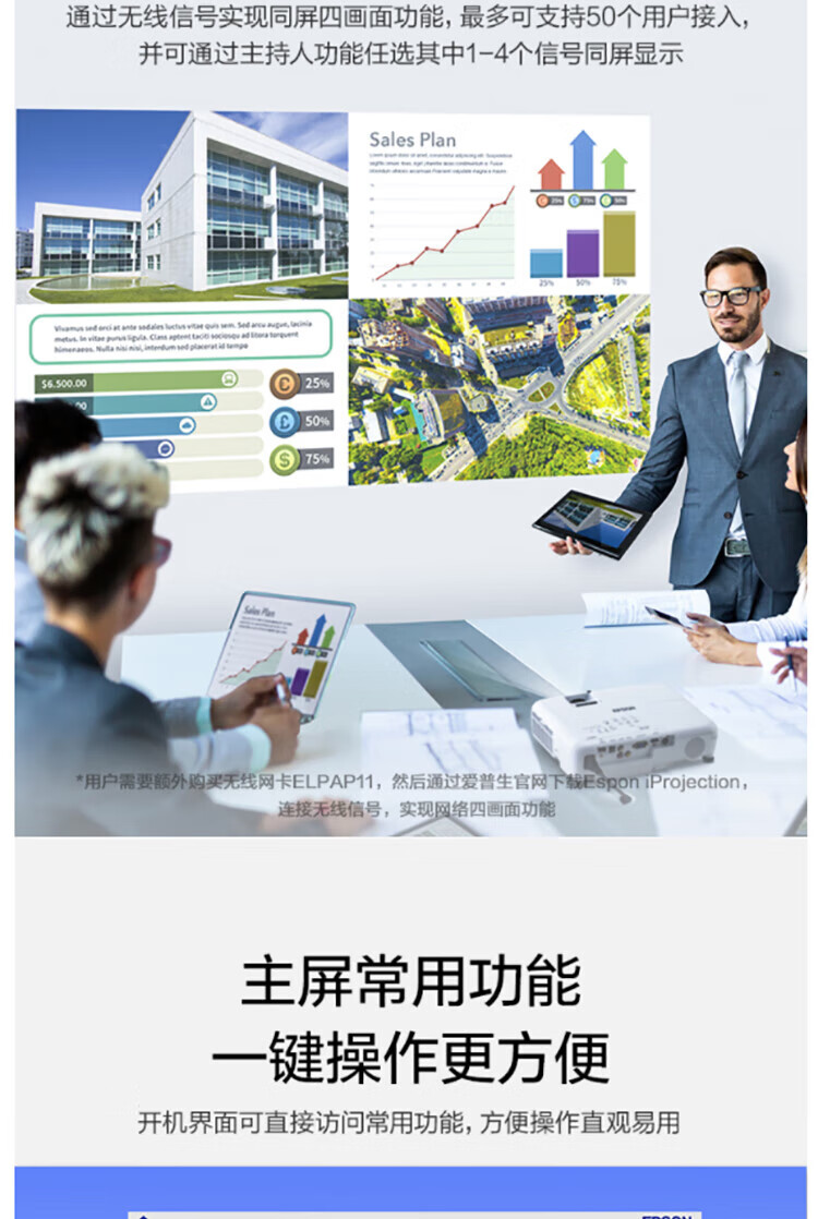 爱普生(EPSON) 投影仪 投影机 高清办公便携投影 (标清XGA 3800流明 支持快速开关机) CB-X51