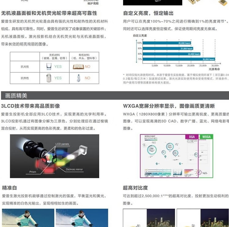 爱普生（EPSON）CB-L520W 投影仪 激光工程教育投影机办公会议培训投影 官方标配